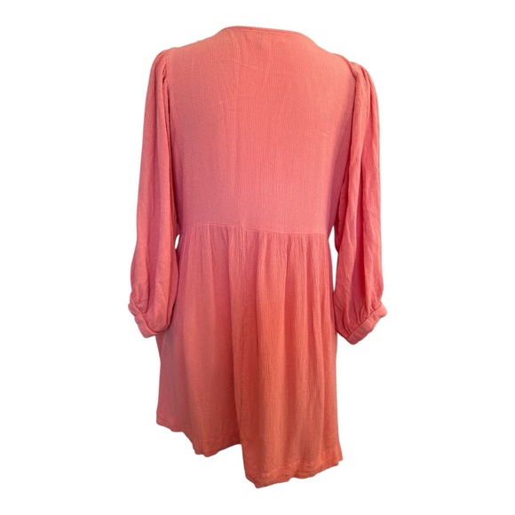Umgee Coral Orange Boho Tunic V Neck Woven Oversized Top - Picture 3 of 7